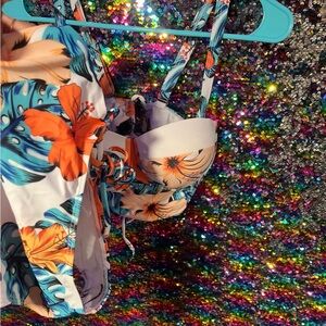 Floral Bikini with Orange and Blue Accents